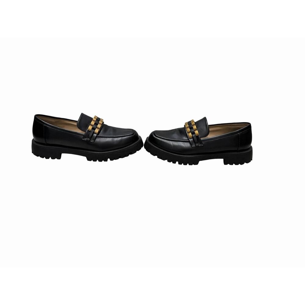 Zara Black Patent Faux Leather Chunky Loafers SZ 40 Gold Chain Punk Y2K - Picture 5 of 13